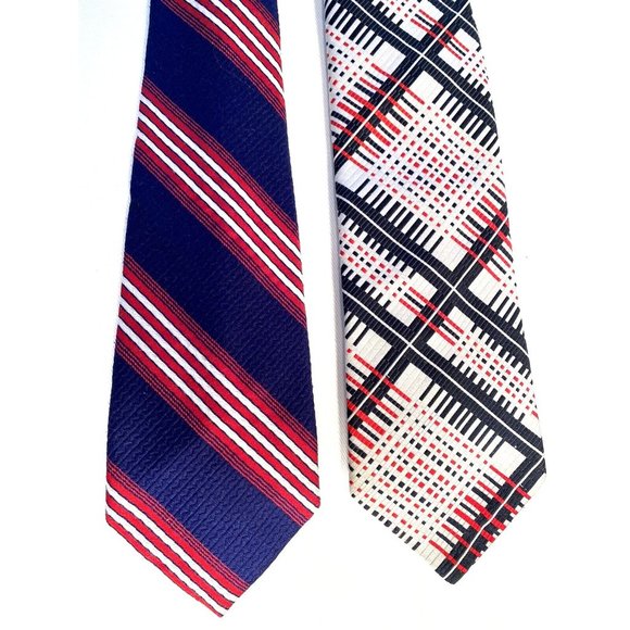 Vtg 60s 70s Mens Tie Wide Thick Polyester Necktie Disco Ugly Mod Red White Blue - Picture 11 of 11